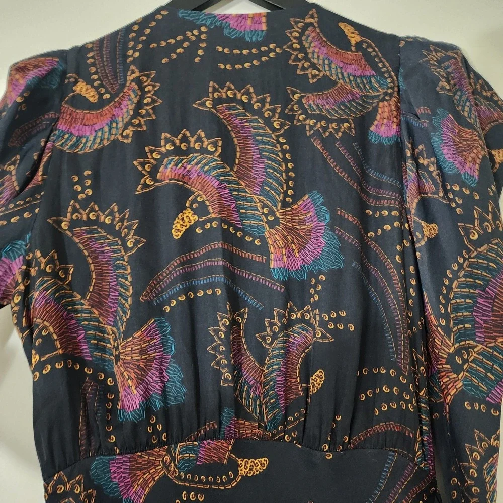 FARM Rio Sequin Toucans Mini Wrap Dress Sz S Black NWT Holiday Party Summer